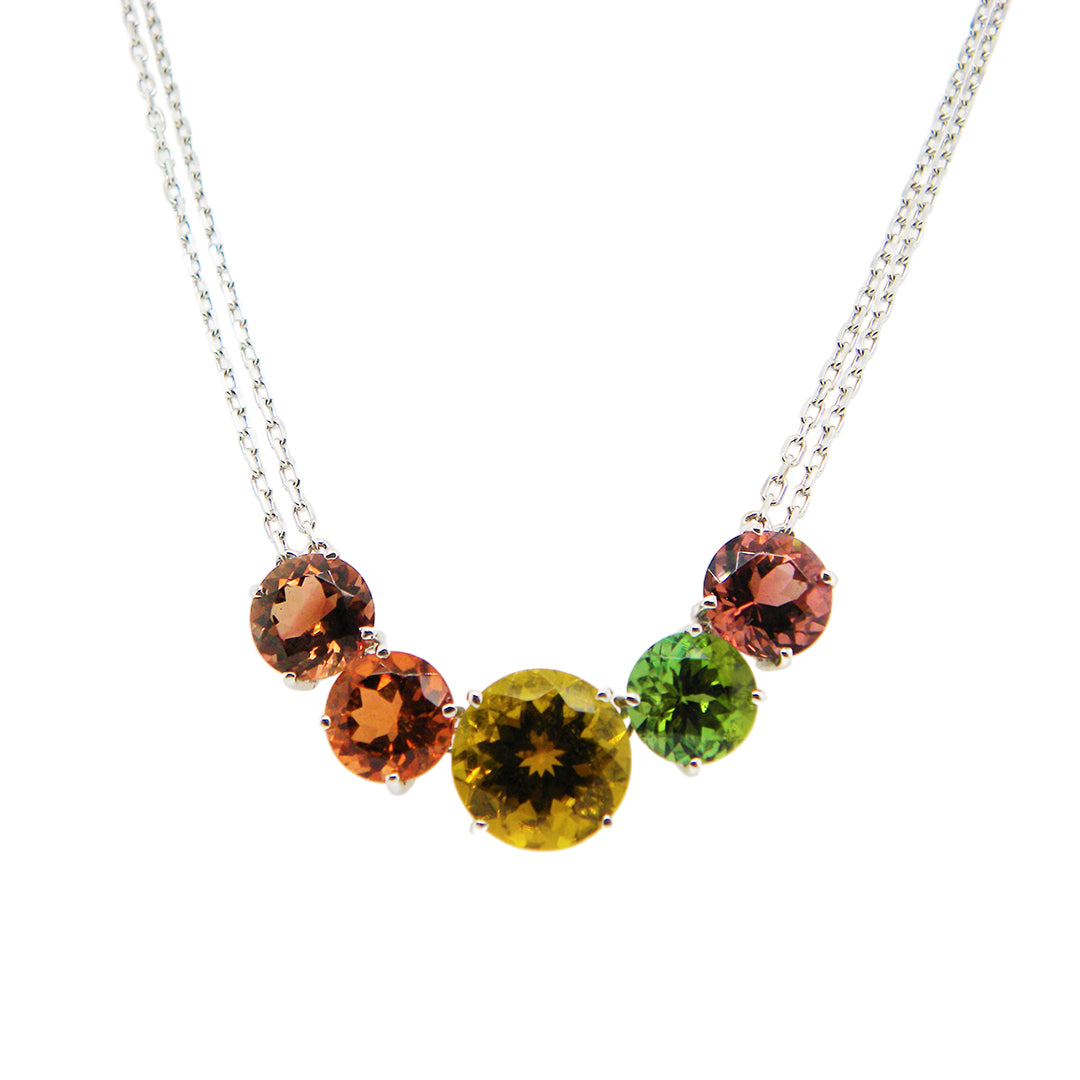 17.80 Carat Fancy Colored Tourmalines and 18 Karat White Gold Pendant Necklace