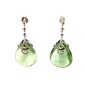 Green Amethyst Drops and White Diamond Gold Earrings