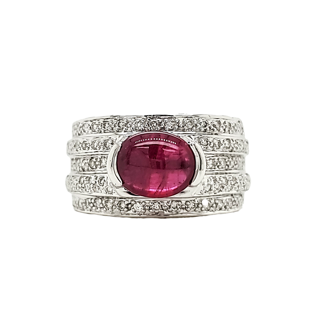 2.74 Carat Ruby Cabochon and Diamond White Gold Engagement Ring