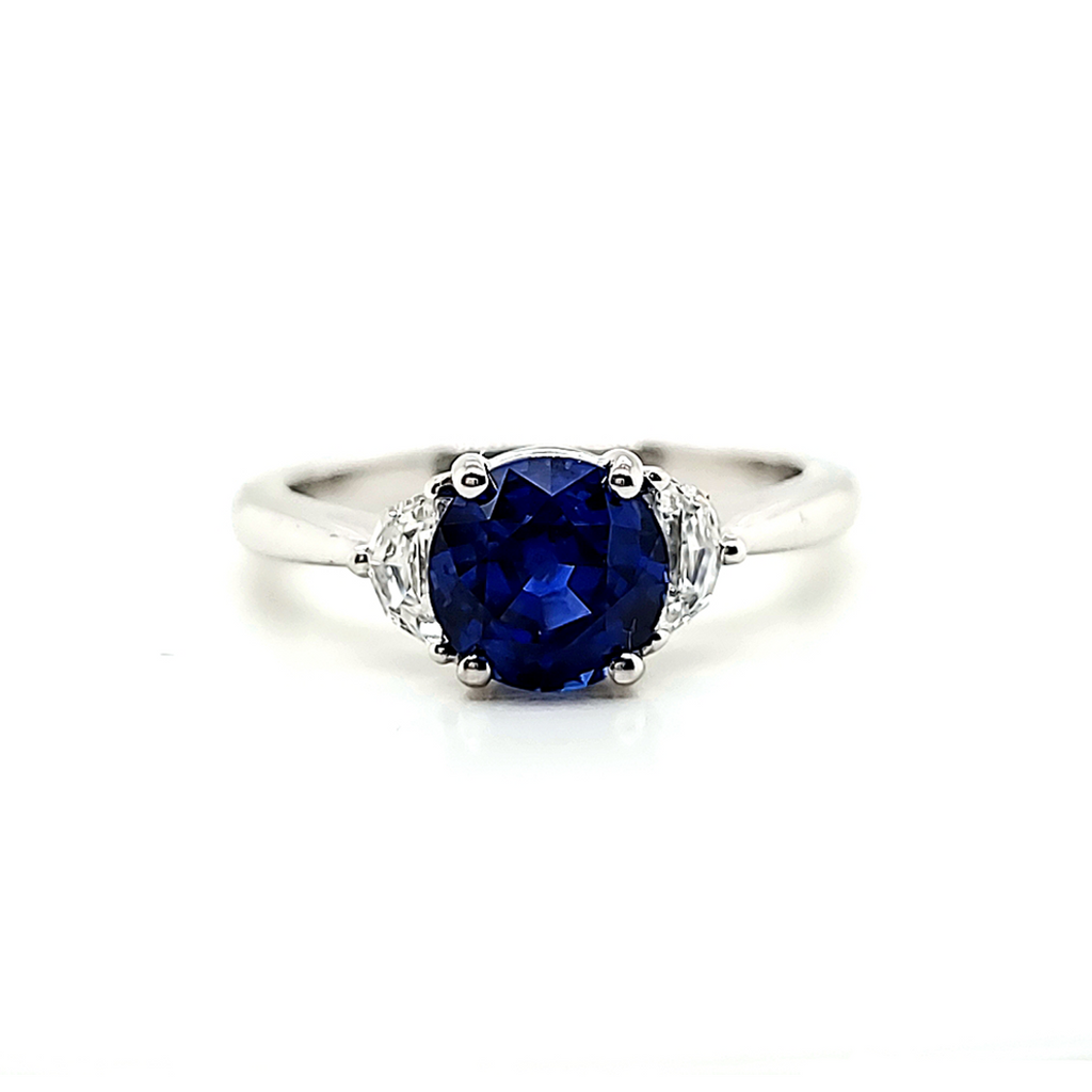 Intense Blue Round Sri Lankan Sapphire cts 1. 82 Engagement Ring