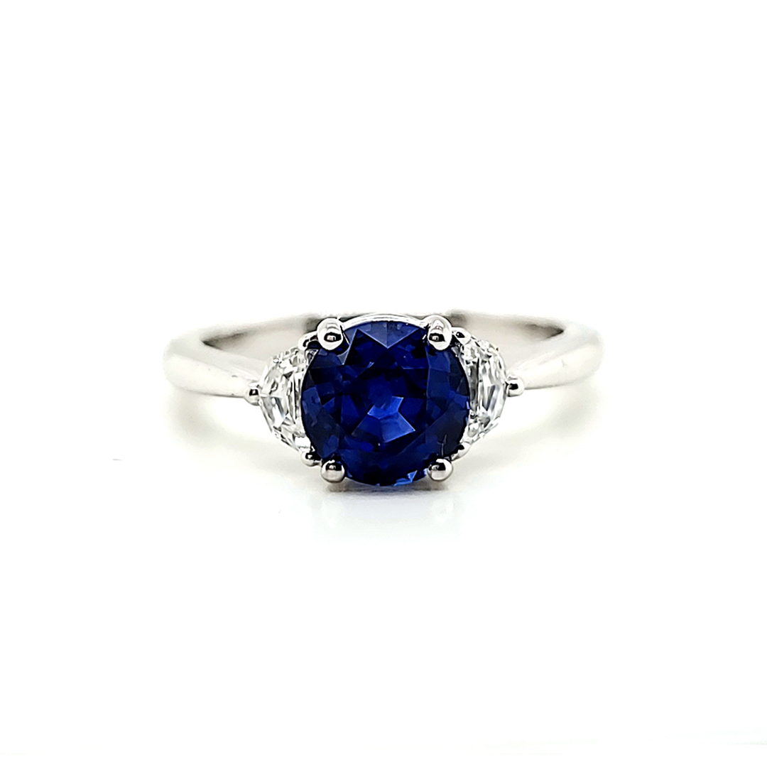 Intense Blue Round Sri Lankan Sapphire cts 1. 82 Engagement Ring