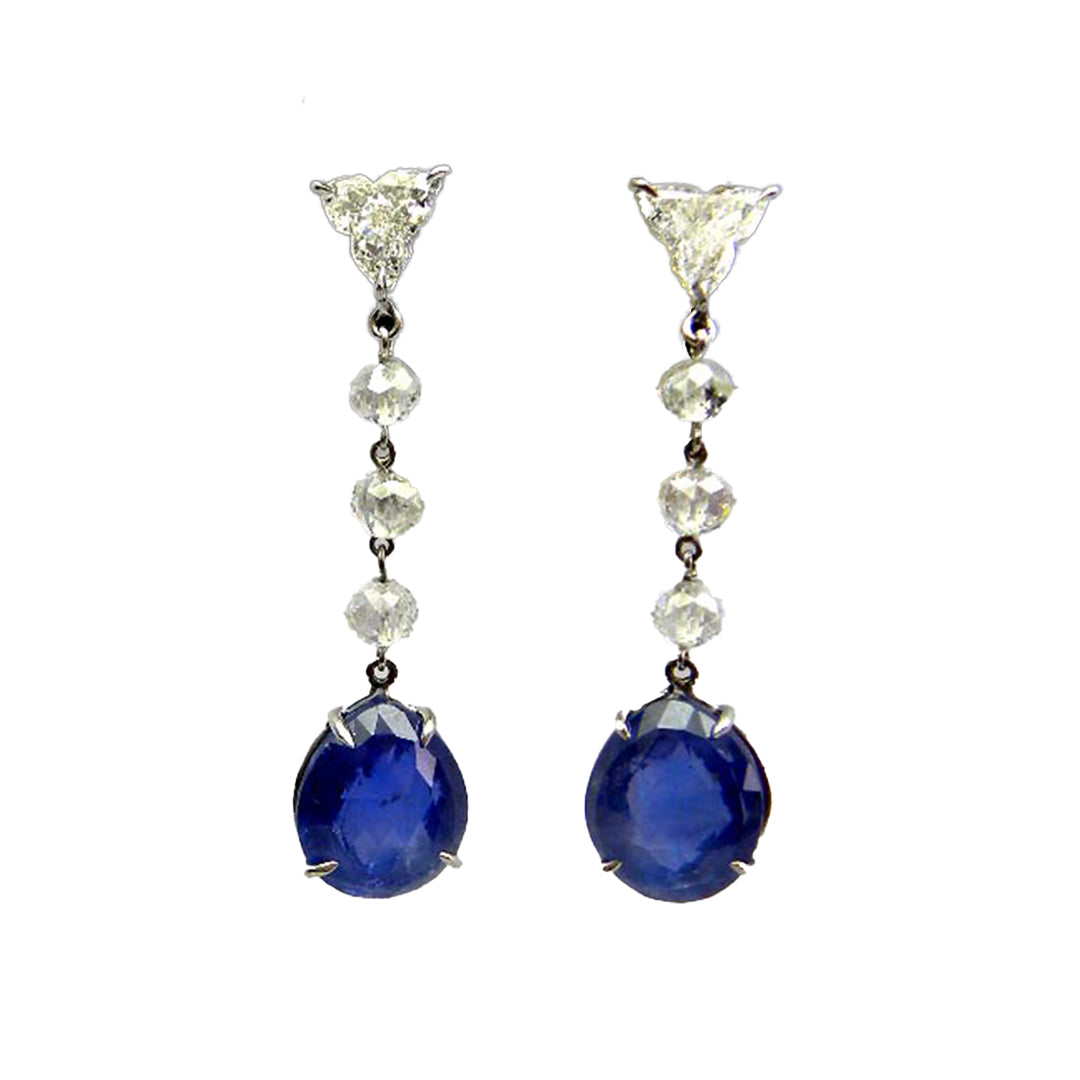 GRS Certified 10.56 cts Sri Lanka Natural Sapphire Diamond Earrings