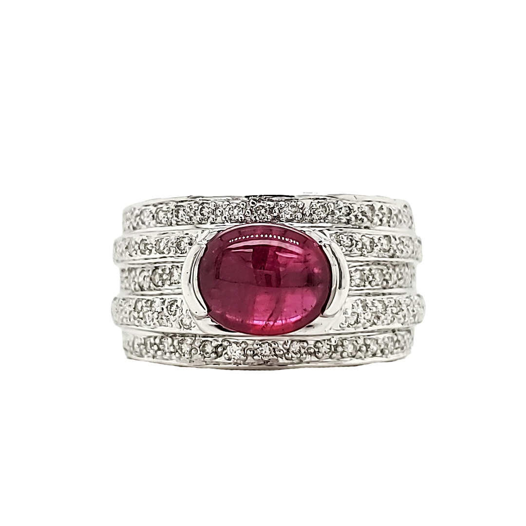 2.74 Carat Ruby Cabochon and Diamond White Gold Engagement Ring