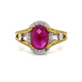 Ruby faceted buff top 18 K white and yellow gold Engagement ring