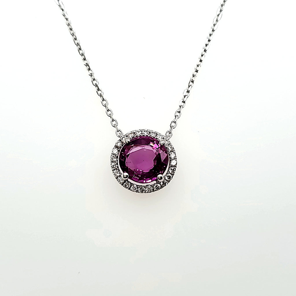 GIA Certified 2.27 cts Purplish Pink Sapphire Pendant with Diamonds
