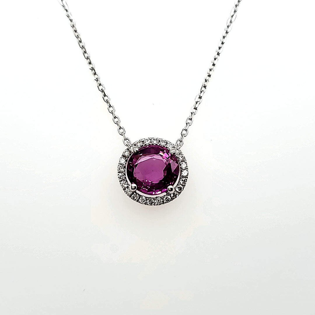 GIA Certified 2.27 cts Purplish Pink Sapphire Pendant with Diamonds