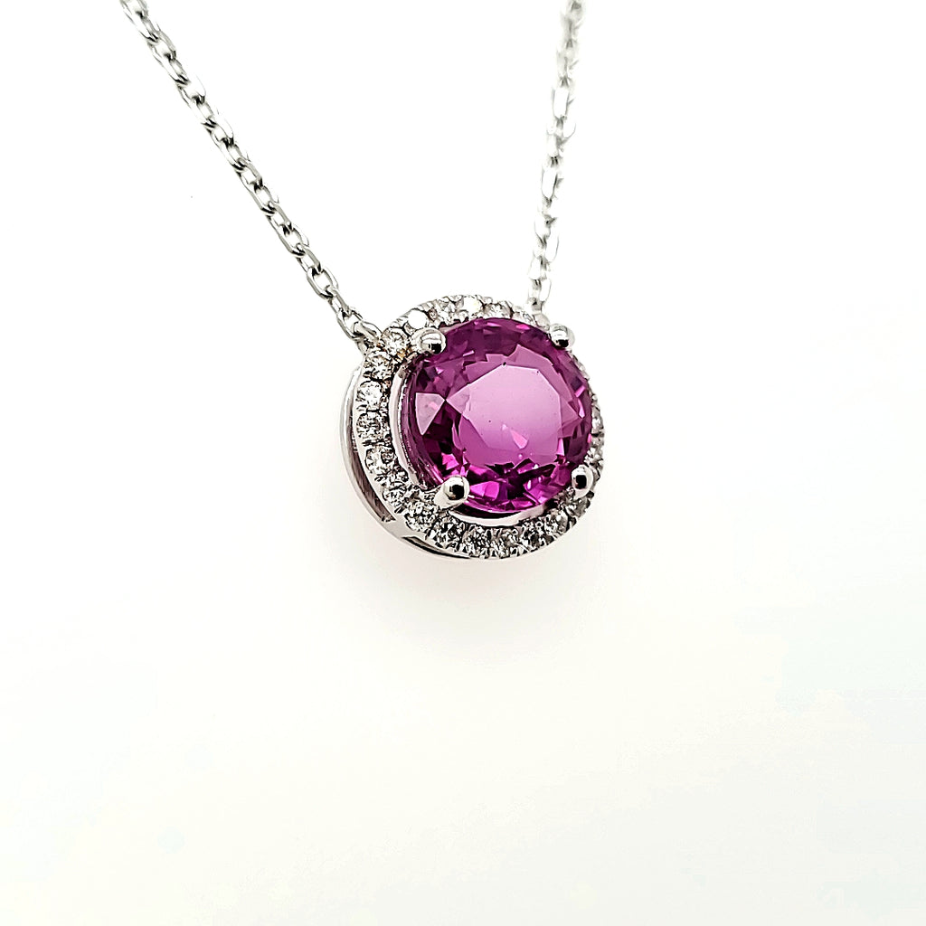 GIA Certified 2.27 cts Purplish Pink Sapphire Pendant with Diamonds