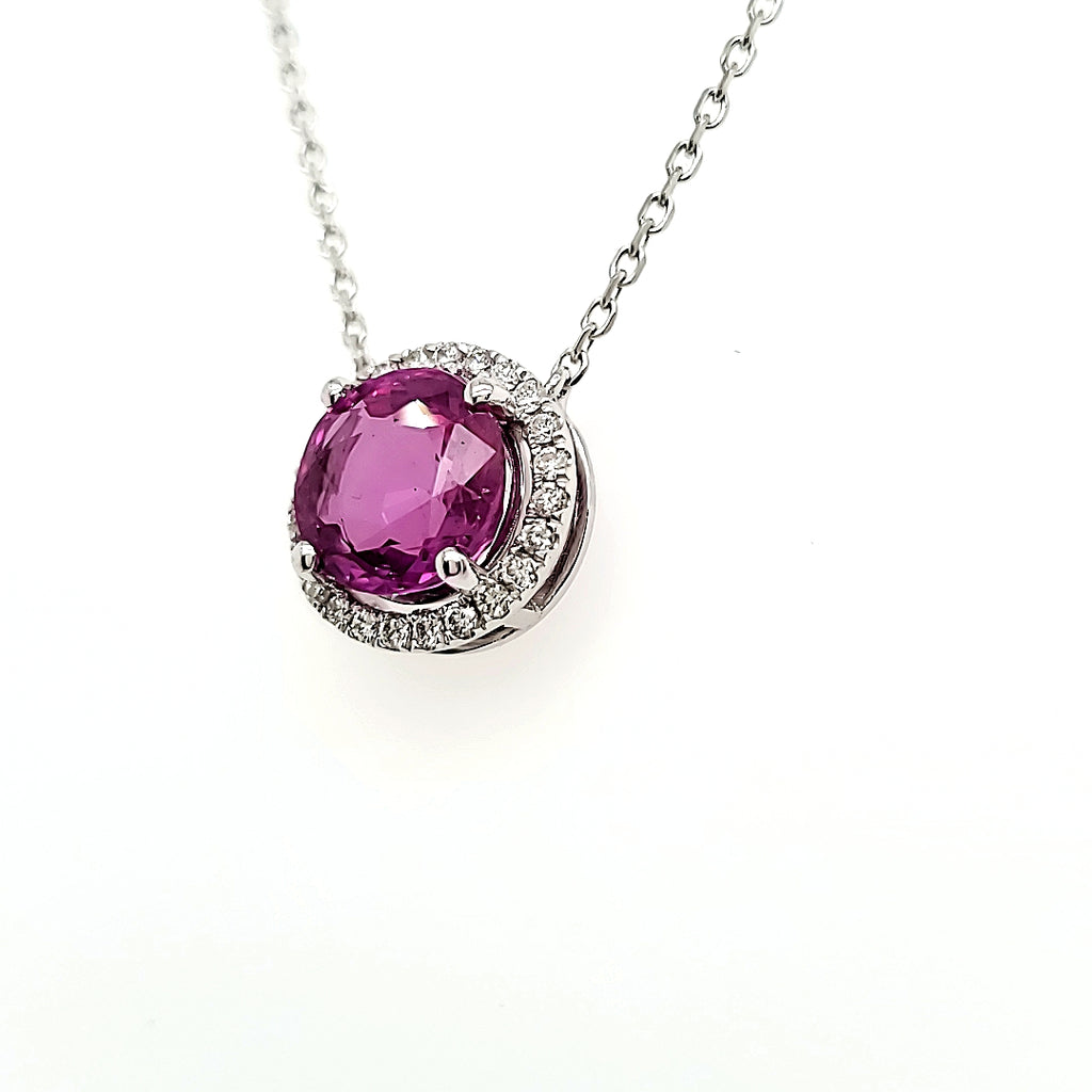 GIA Certified Purplish Pink Sapphire Pendant with Diamonds