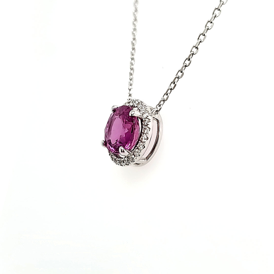 GIA Certified 2.27 cts Purplish Pink Sapphire Pendant with Diamonds