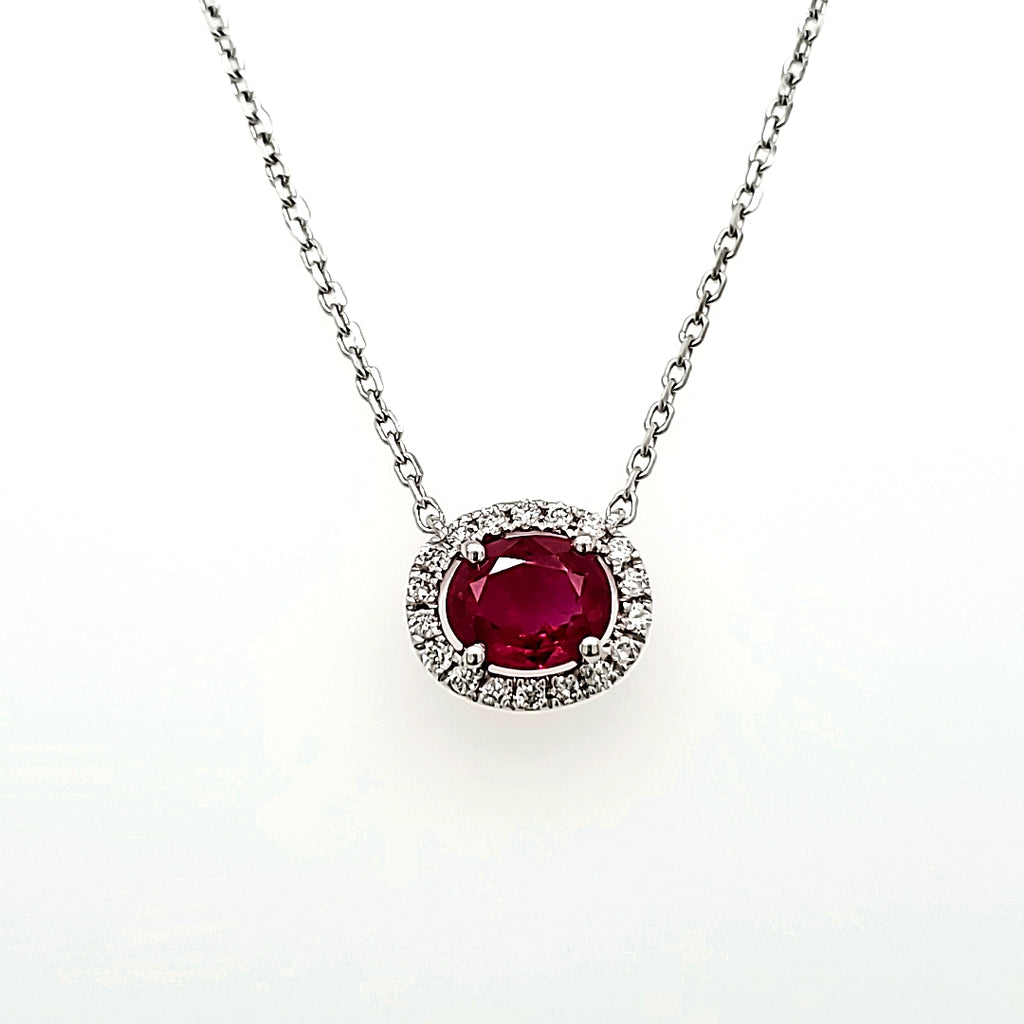 GIA-Certified Pigeon’s Blood Ruby Cts 0.83 and Round Diamond Necklace