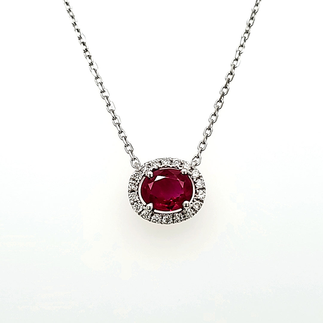 GIA-Certified Pigeon’s Blood Ruby Cts 0.83 and Round Diamond Necklace