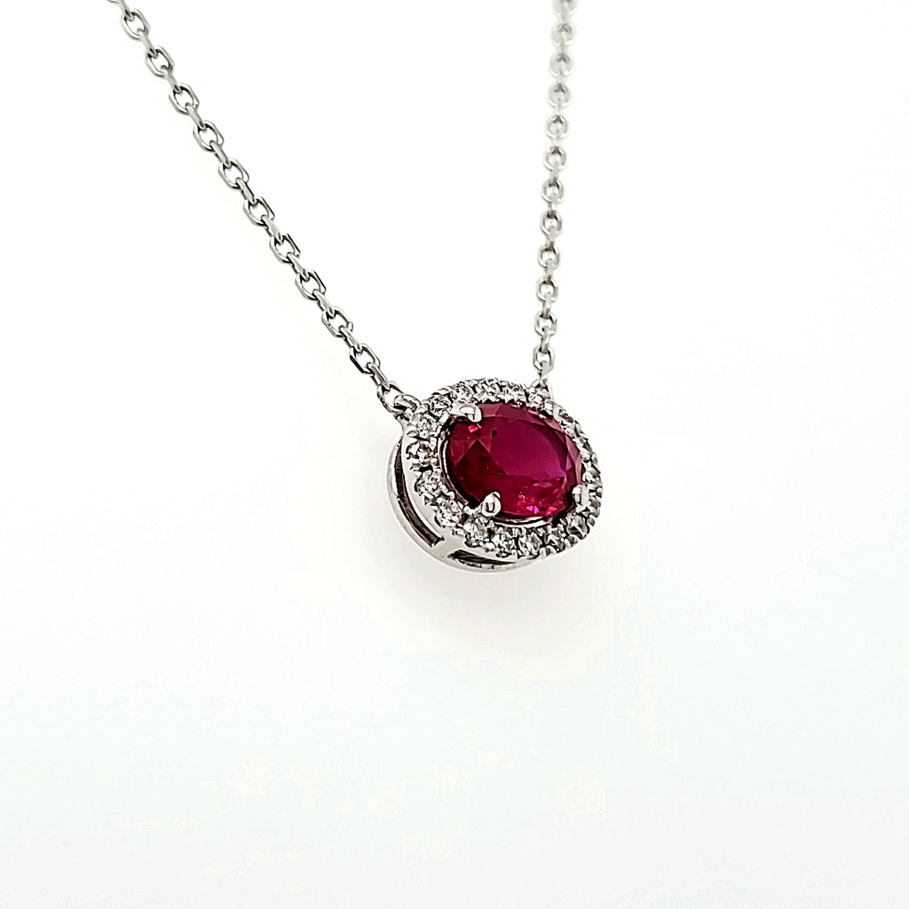 GIA-Certified Pigeon’s Blood Ruby Cts 0.83 and Round Diamond Necklace