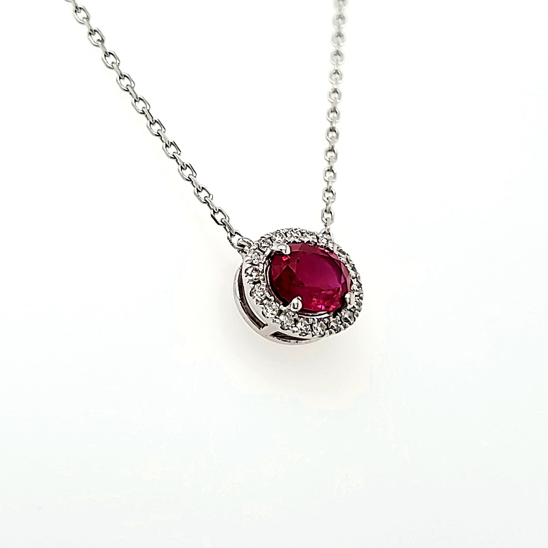GIA-Certified Pigeon’s Blood Ruby Cts 0.83 and Round Diamond Necklace