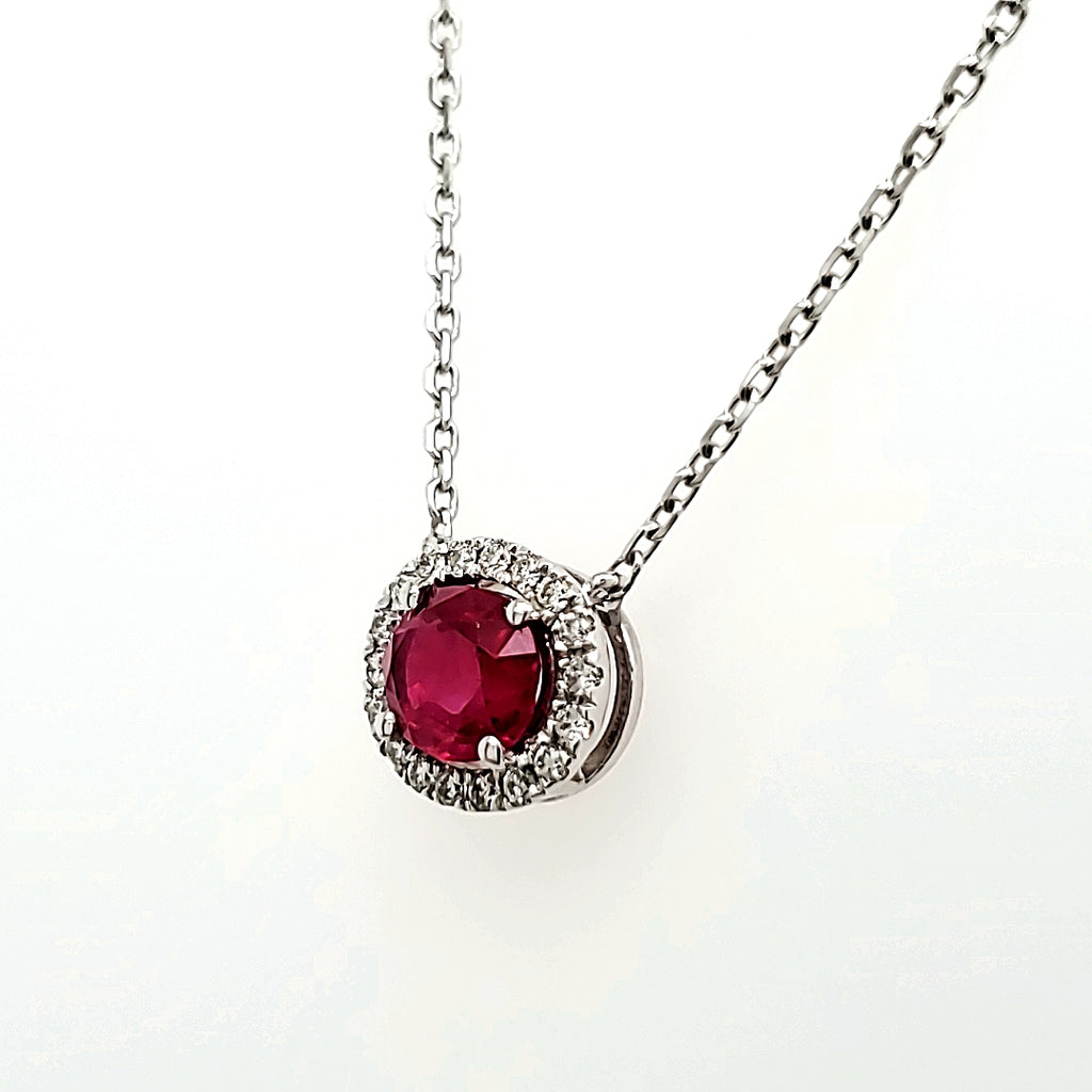 GIA-Certified Pigeon’s Blood Ruby Cts 0.83 and Round Diamond Necklace