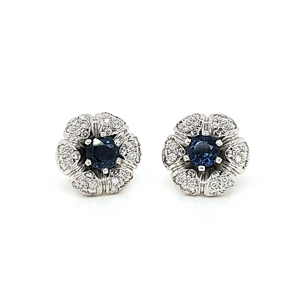 Blue Sapphire Flower Earrings