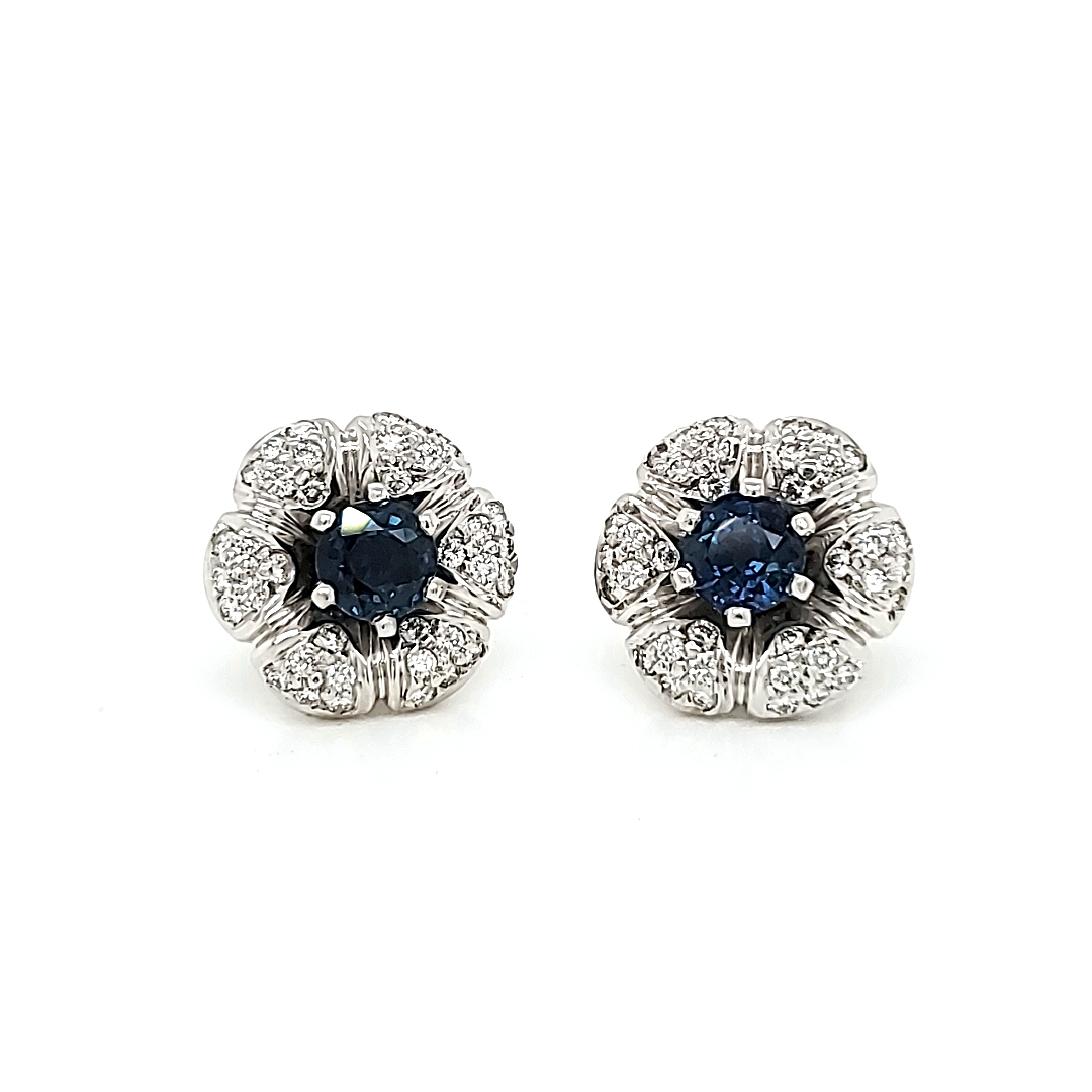 Blue Sapphire Flower Earrings