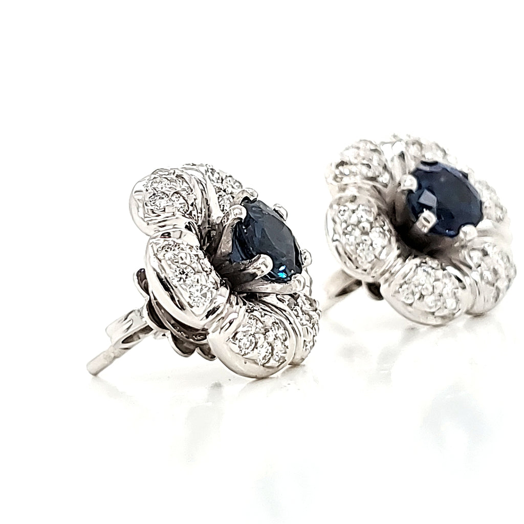 Blue Sapphire Flower Earrings