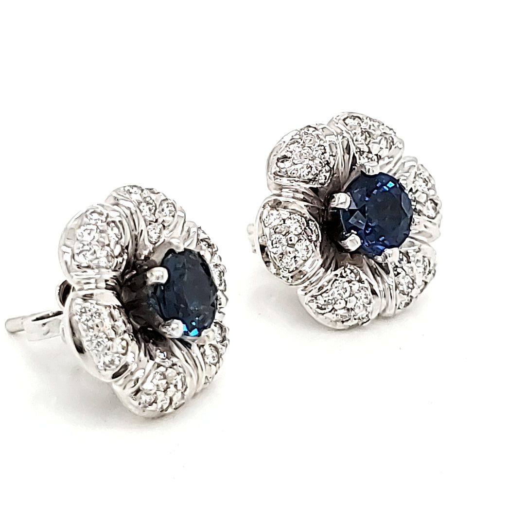 Blue Sapphire Flower Earrings