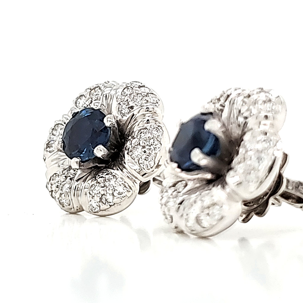 Blue Sapphire Flower Earrings
