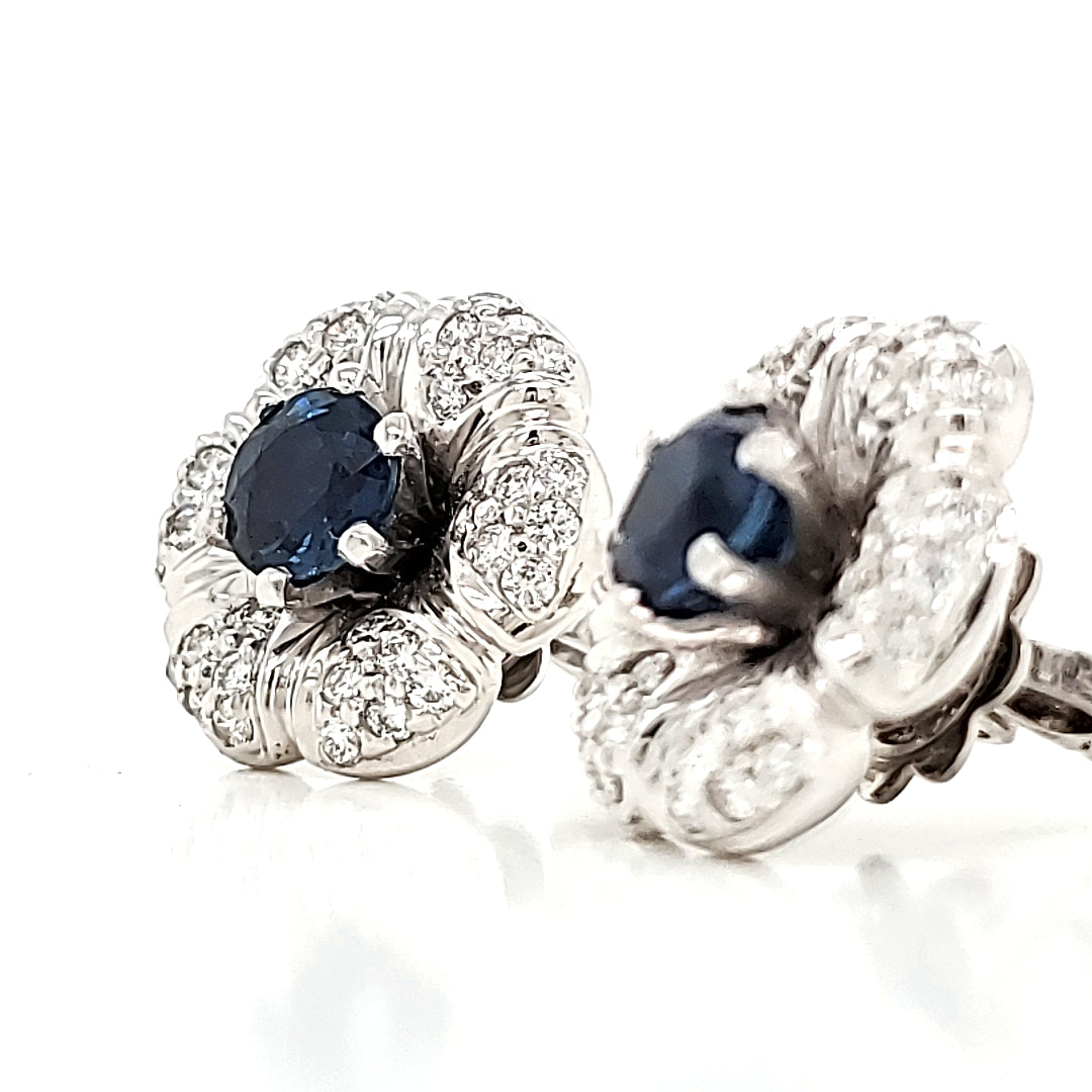 Blue Sapphire Flower Earrings