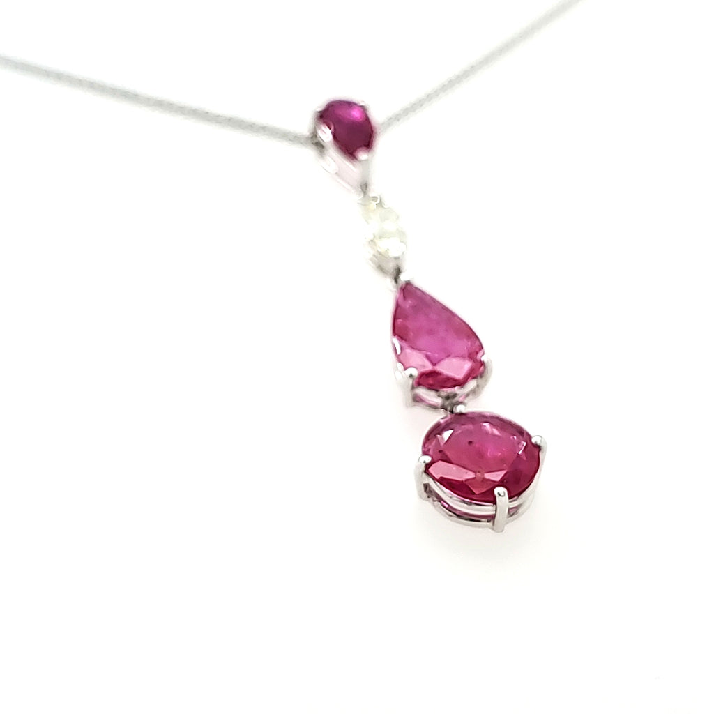 Unheated Mozambique Round and Pear Ruby Cts 2.21 and Marquise Diamond Pendant