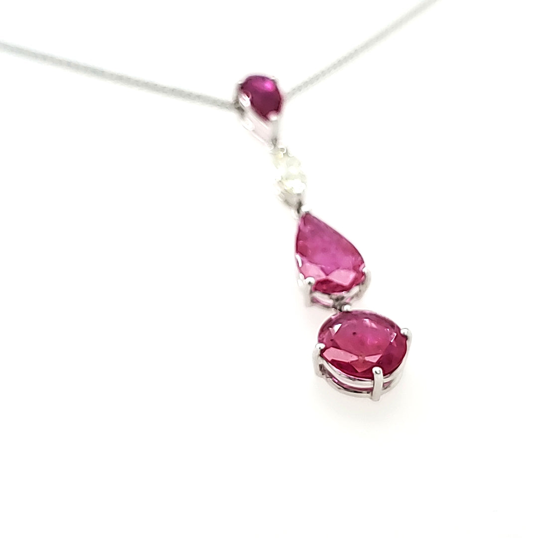 Unheated Mozambique Round and Pear Ruby Cts 2.21 and Marquise Diamond Pendant