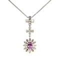 18k White Gold Pink Oval Sapphire Cts 1.07 and Marquise Diamond Pendant Necklace