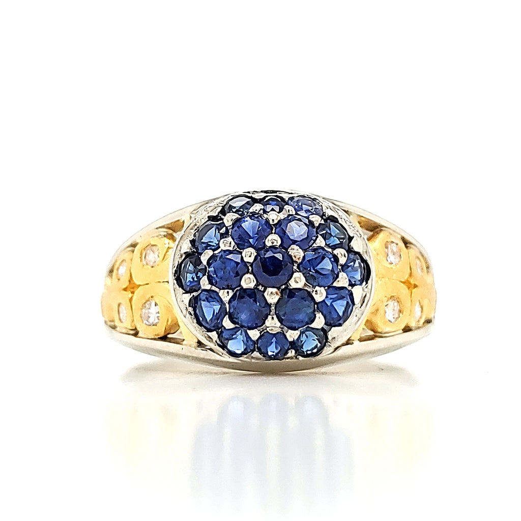 Blue Sapphire and Diamond Engagement Ring with 18 and 24 K Gold Work