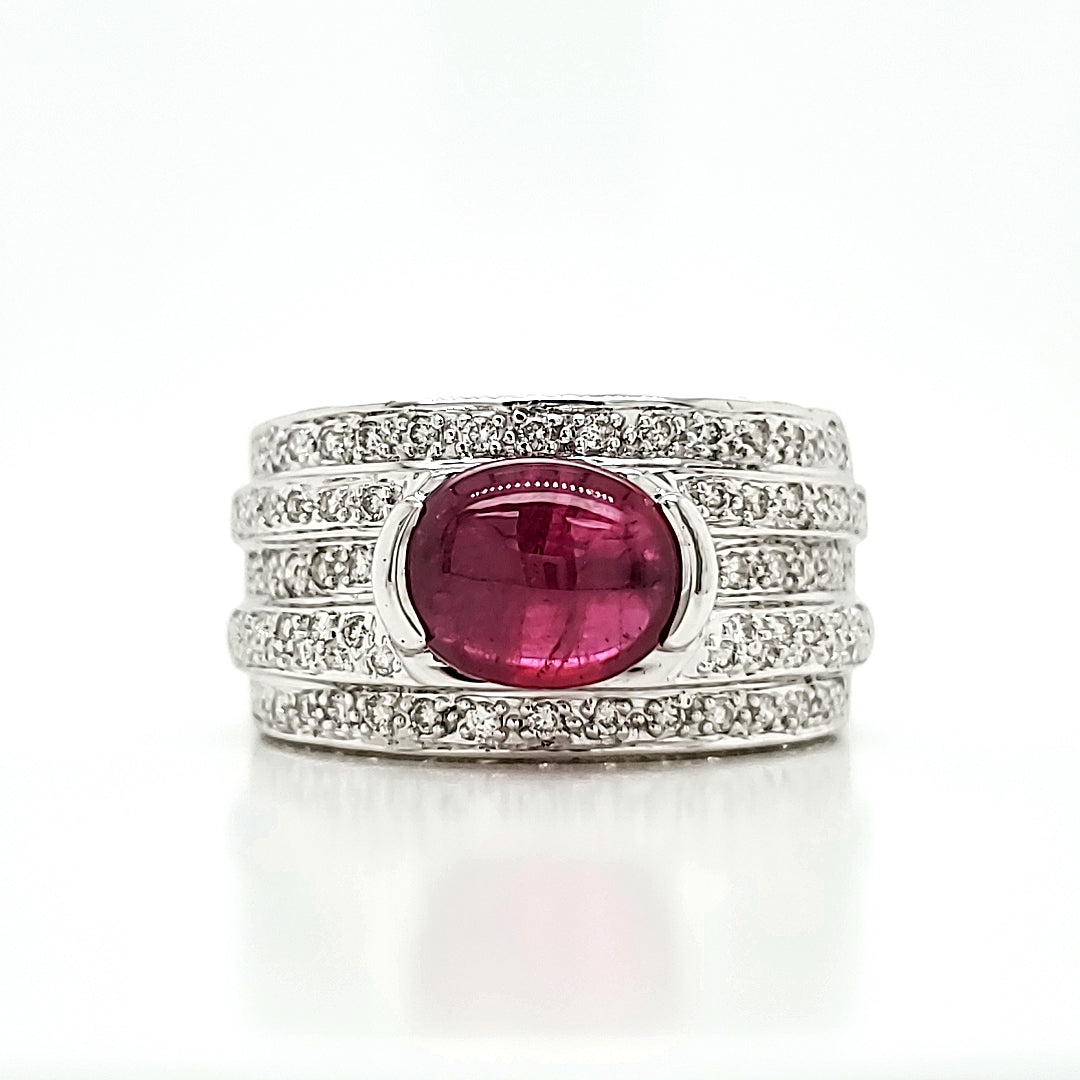 2.74 Carat Ruby Cabochon and Diamond White Gold Engagement Ring