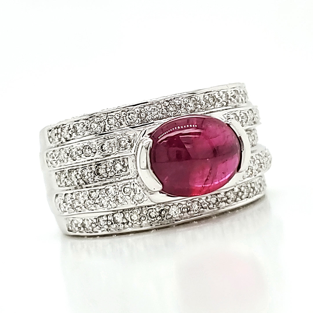 2.74 Carat Ruby Cabochon and Diamond White Gold Engagement Ring