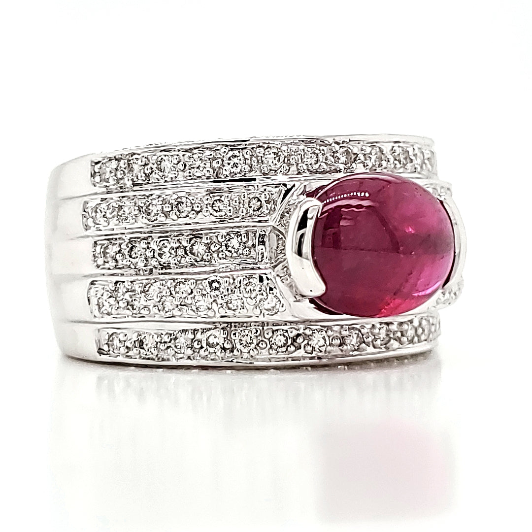 2.74 Carat Ruby Cabochon and Diamond White Gold Engagement Ring