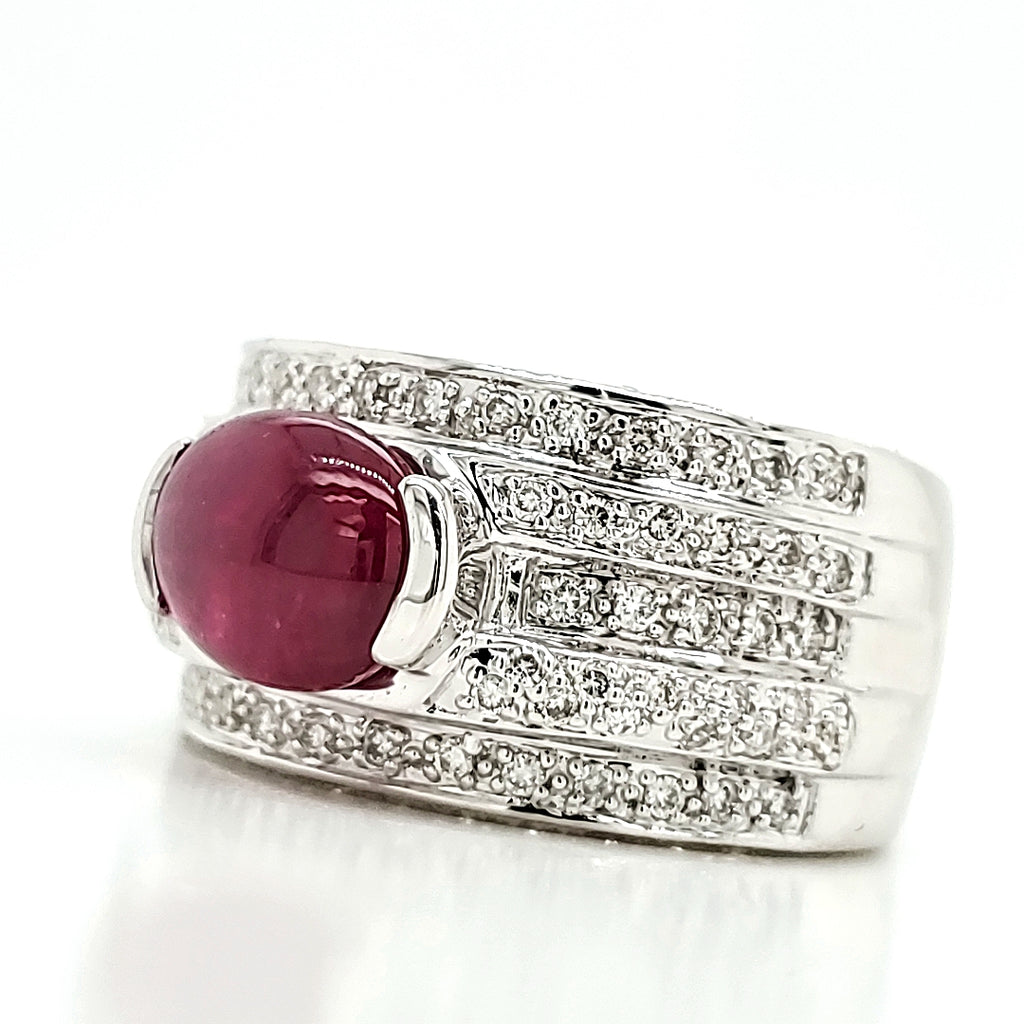 2.74 Carat Ruby Cabochon and Diamond White Gold Engagement Ring