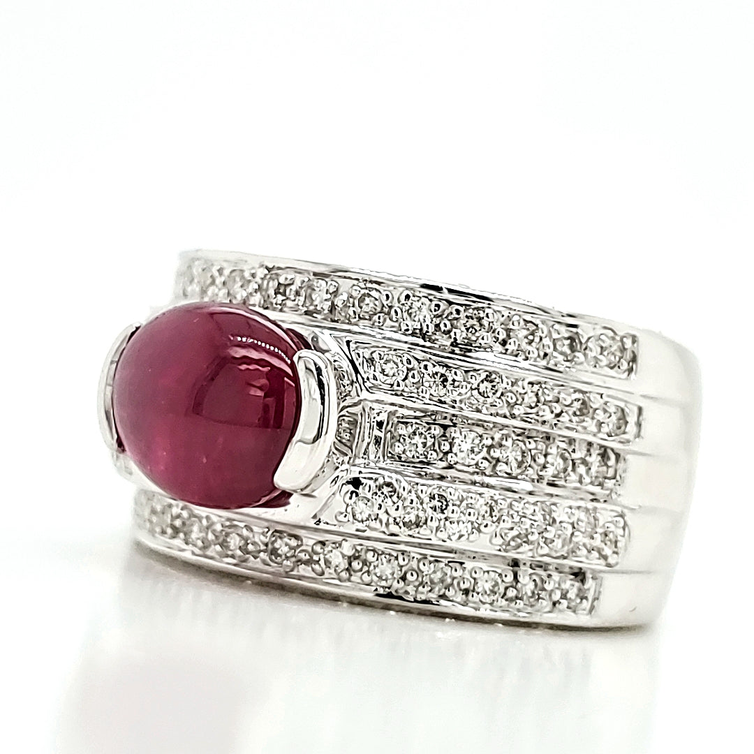 2.74 Carat Ruby Cabochon and Diamond White Gold Engagement Ring