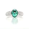 18k White Gold 1.45 Cts Oval Emerald and Diamond Engagement Ring