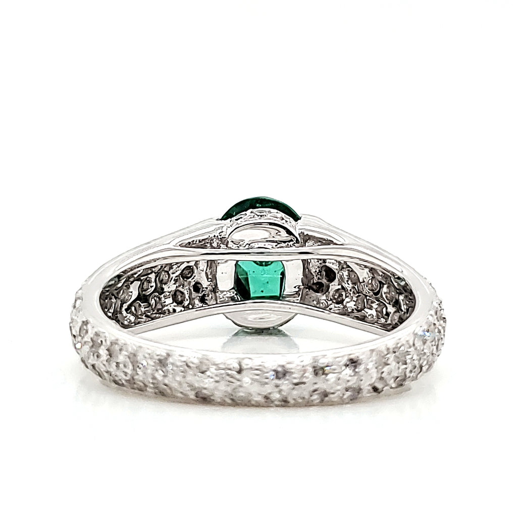18k White Gold 1.45 Cts Oval Emerald and Diamond Engagement Ring