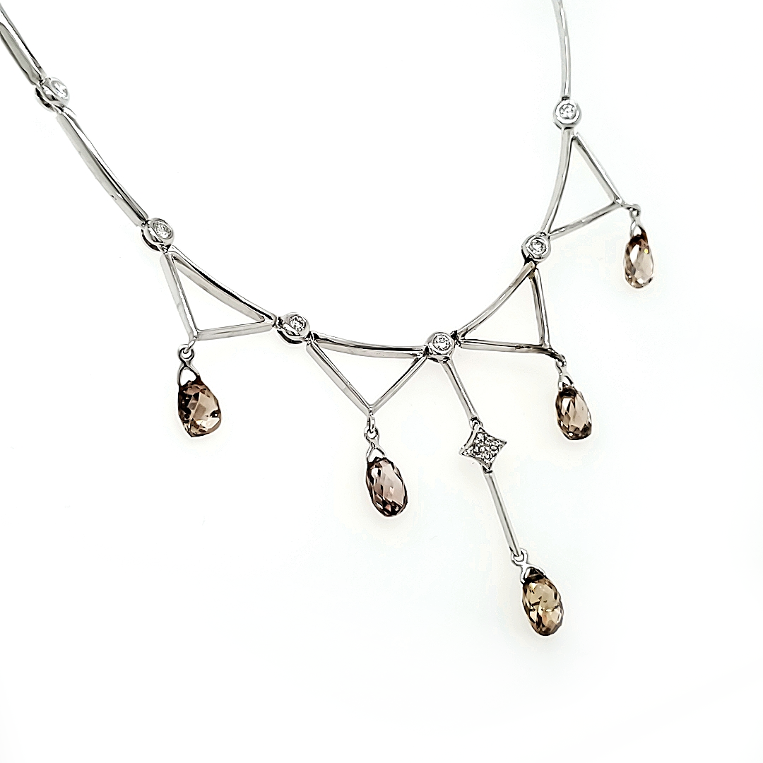Fancy Brown Diamond Briolette and White Diamond Necklace 18k Gold