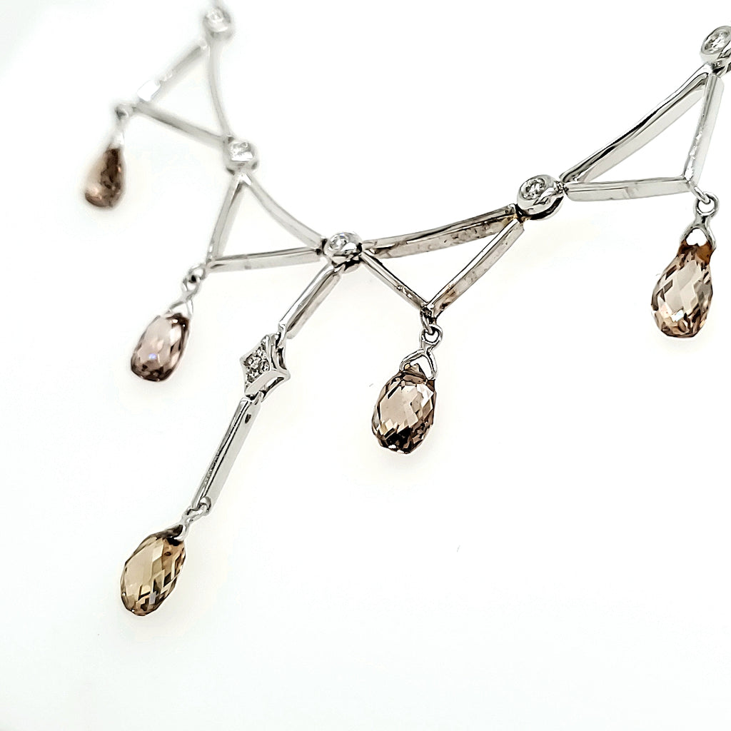 Fancy Brown Diamond Briolette and White Diamond Necklace 18k Gold