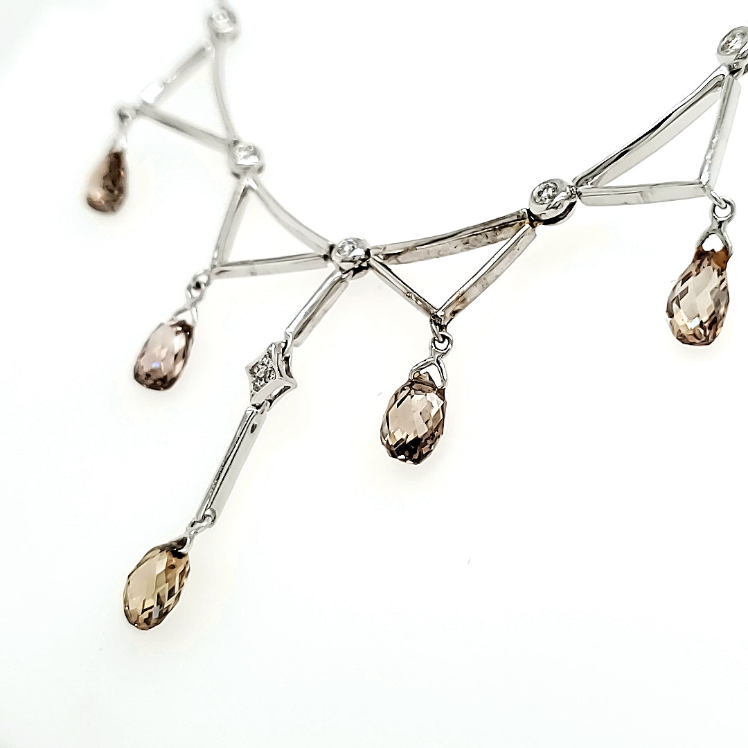 Fancy Brown Diamond Briolette and White Diamond Necklace 18k Gold