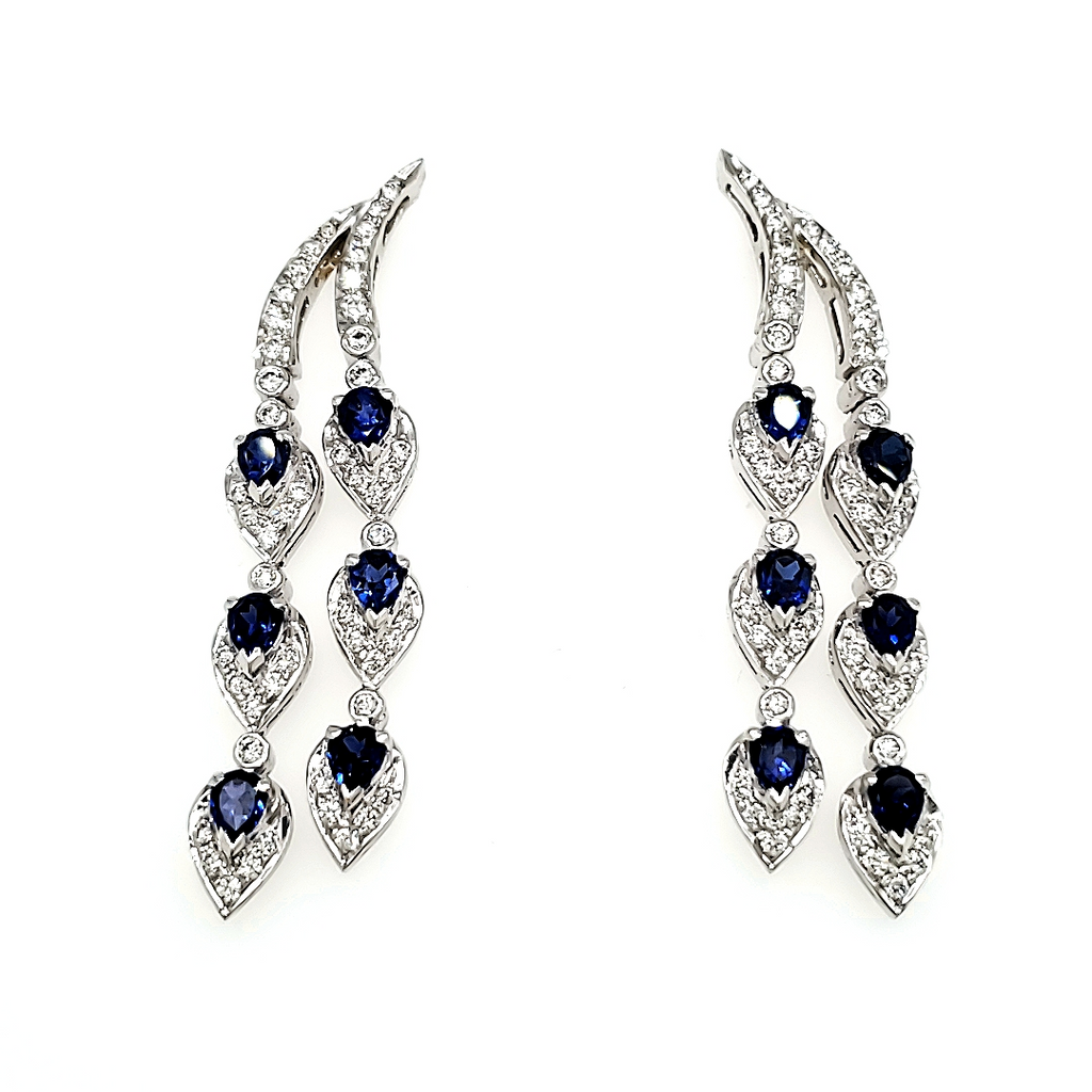 18K White Gold Sapphire & Diamond Droplet Earrings