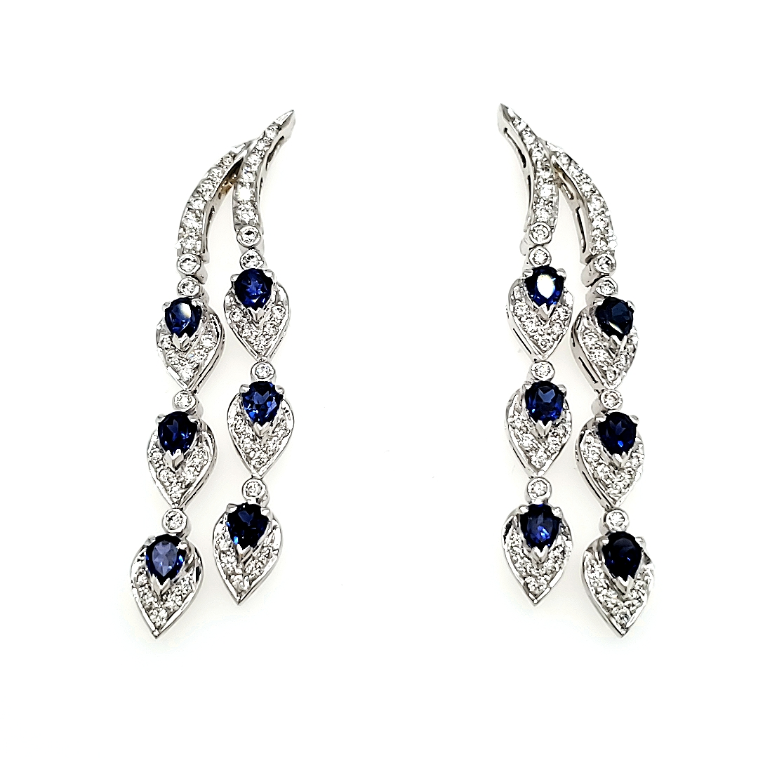 18K White Gold Sapphire & Diamond Droplet Earrings