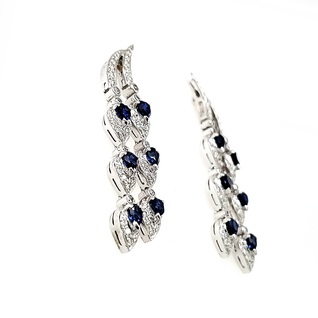 18K White Gold Sapphire & Diamond Droplet Earrings