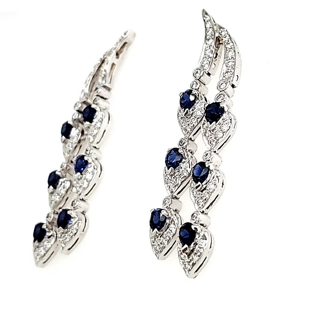 18K White Gold Sapphire & Diamond Droplet Earrings