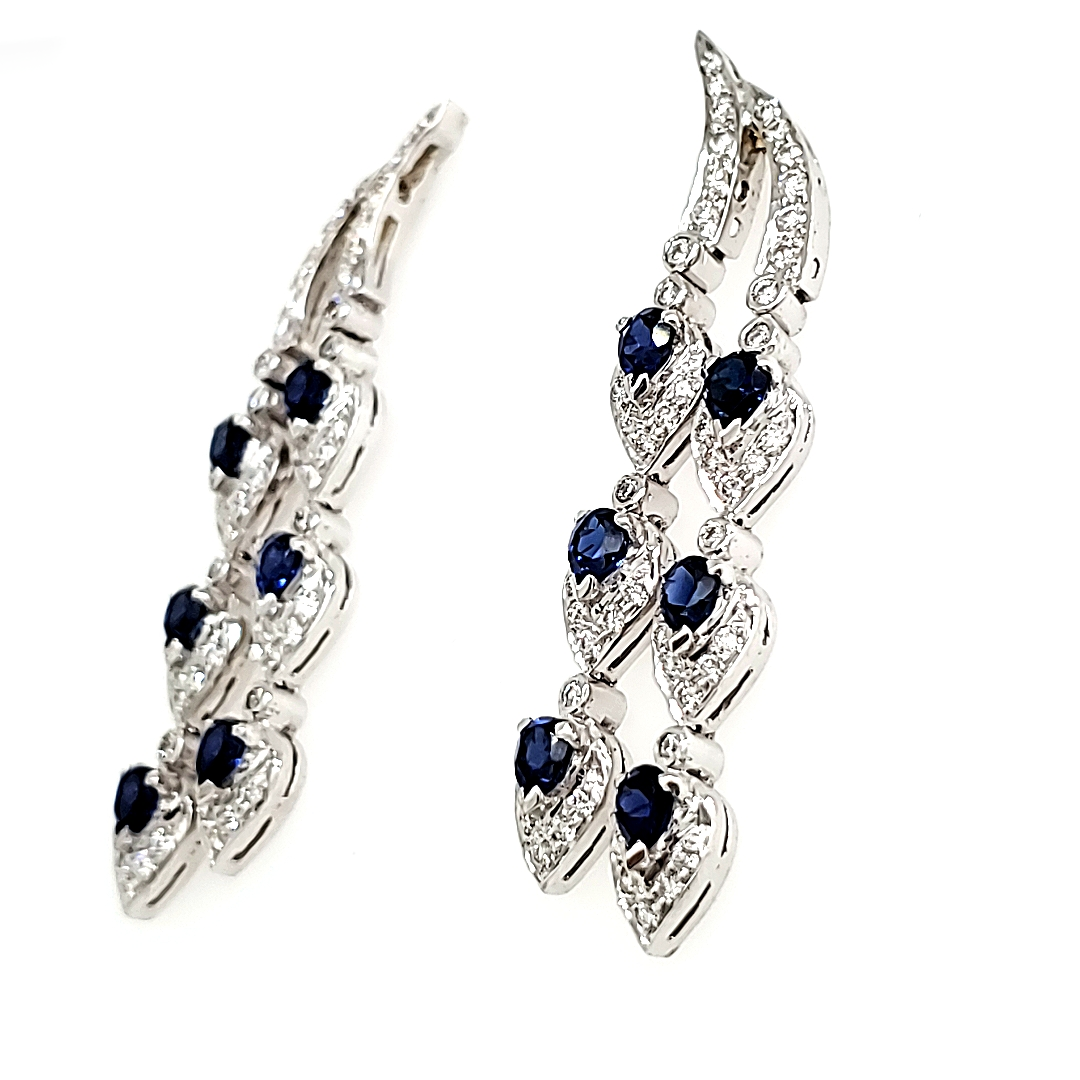 18K White Gold Sapphire & Diamond Droplet Earrings