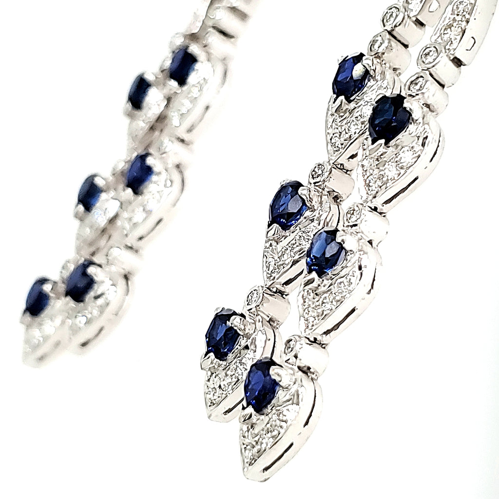 18K White Gold Sapphire & Diamond Droplet Earrings