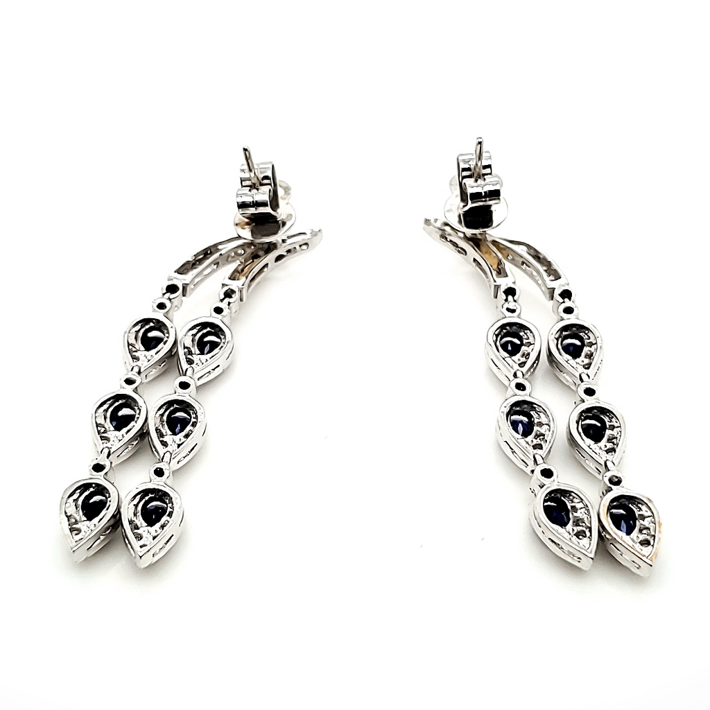 18K White Gold Sapphire & Diamond Droplet Earrings