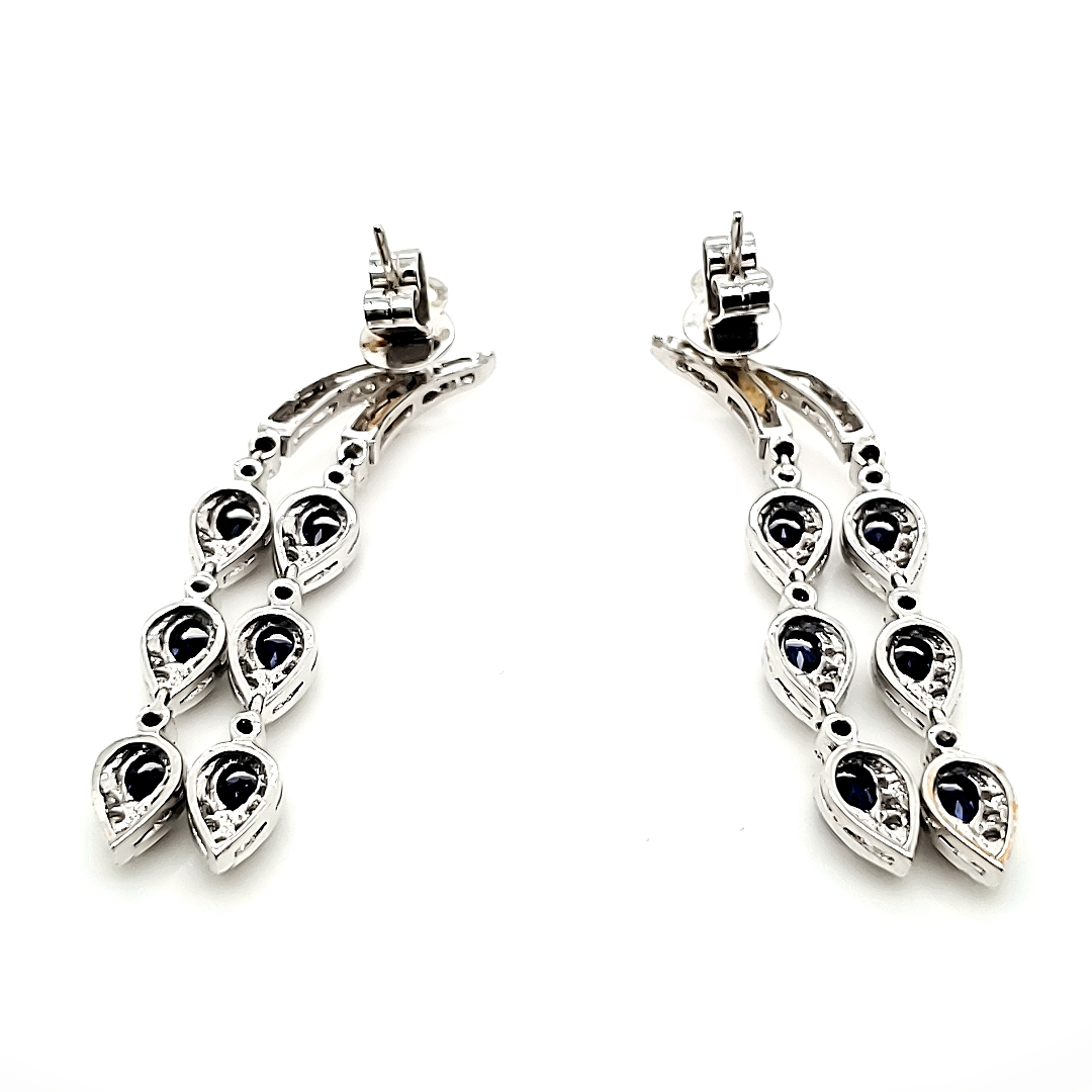 18K White Gold Sapphire & Diamond Droplet Earrings