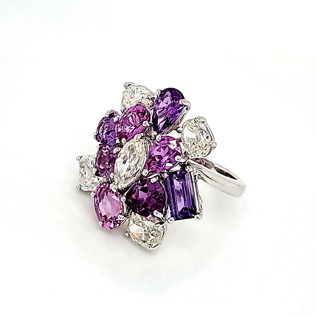 AGL Certified Madagascar Pink and Purple Sapphire Diamond Ring