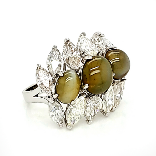 18k White Gold Cat’s Eye Cts 10.1 Diamond Engagement Ring