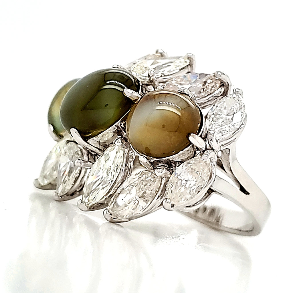 18k White Gold Cat’s Eye Cts 10.1 Diamond Engagement Ring