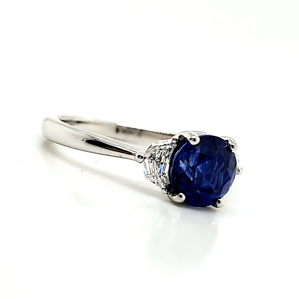 Intense Blue Round Sri Lankan Sapphire cts 1. 82 Engagement Ring